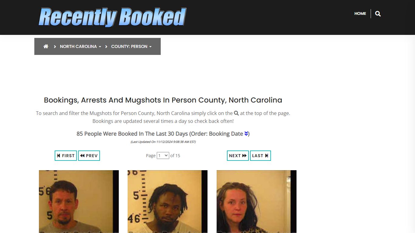 Bookings, Arrests and Mugshots in Person County, North Carolina