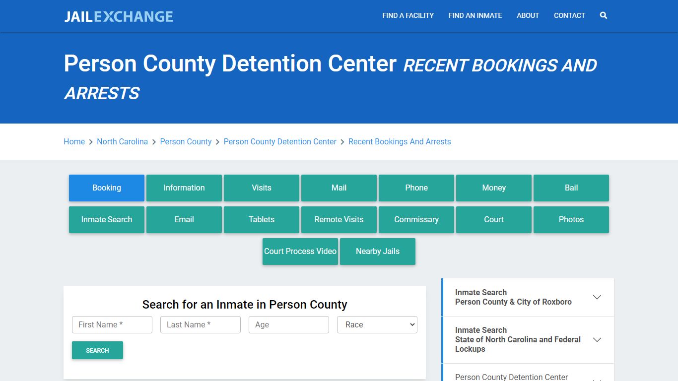 Person County Detention Center Recent Bookings And Arrests - Jail Exchange