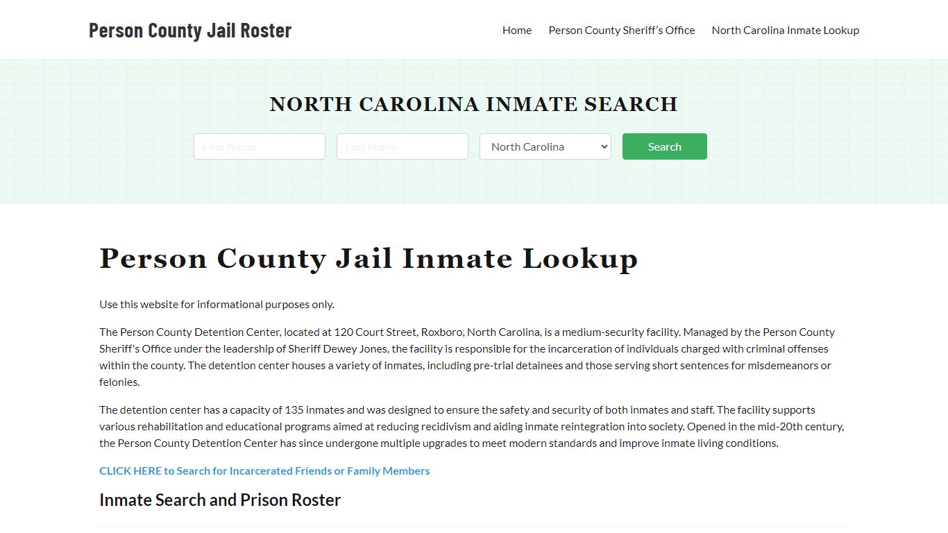 Person County Jail Roster Lookup, NC, Inmate Search