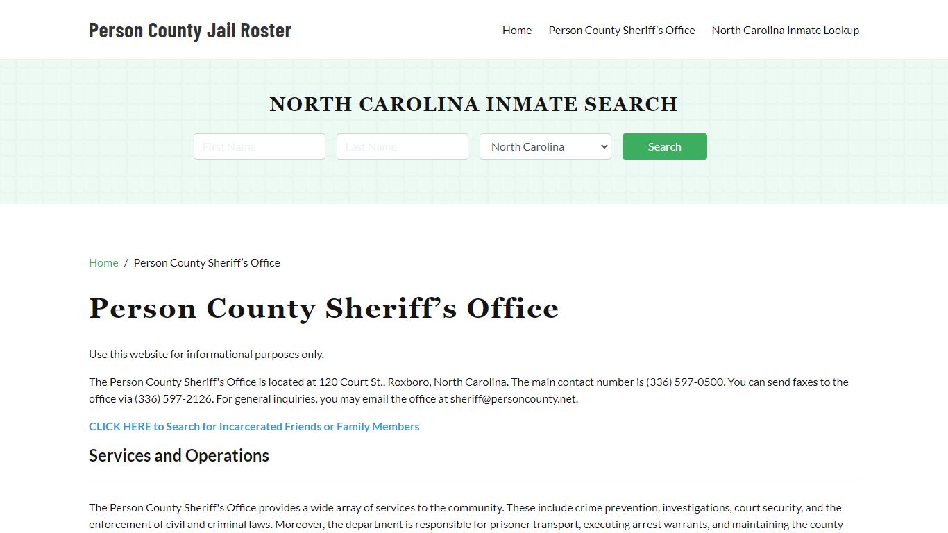 Person County Sheriff Office, NC, Arrest Warrants Search