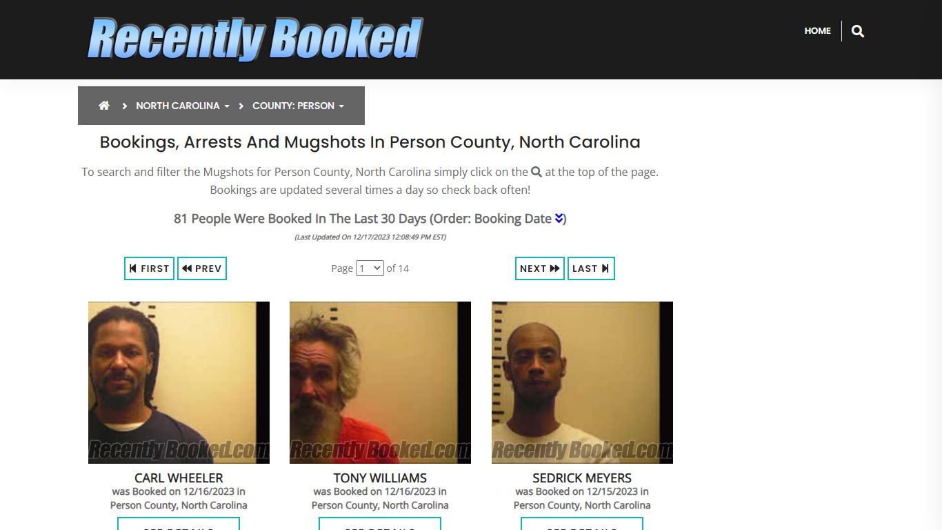 Bookings, Arrests and Mugshots in Person County, North Carolina